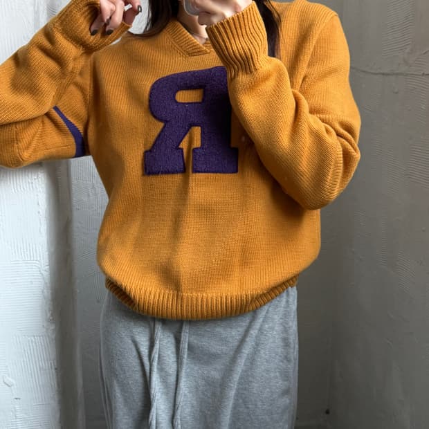 Polo 폴로 랄프로렌 R로고 레터맨 브이넥 울 니트