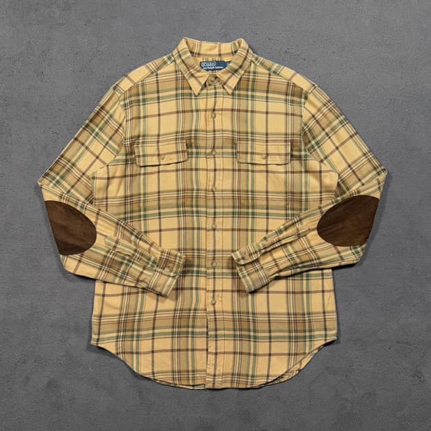 폴로 엘보우 레더패치 체크 셔츠