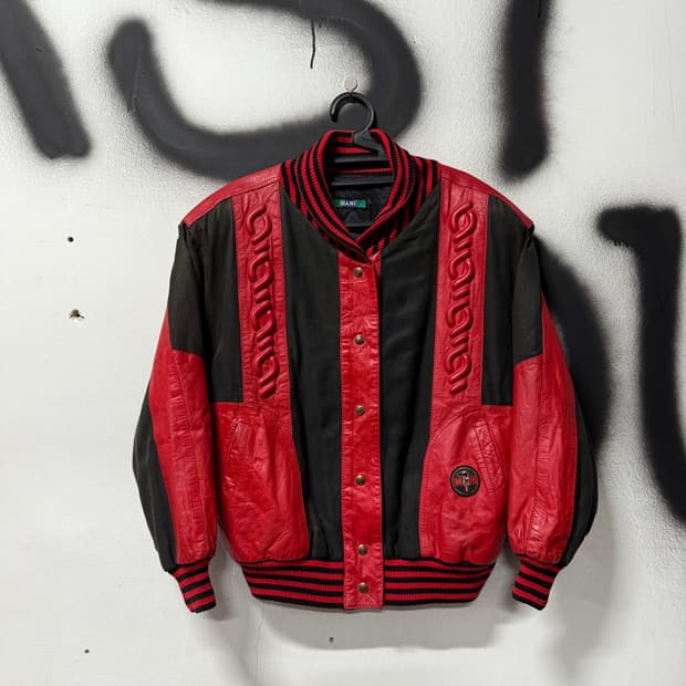 VTG 빈티지 소가죽 엠보싱 배색 올드스쿨 바시티 봄버 자켓