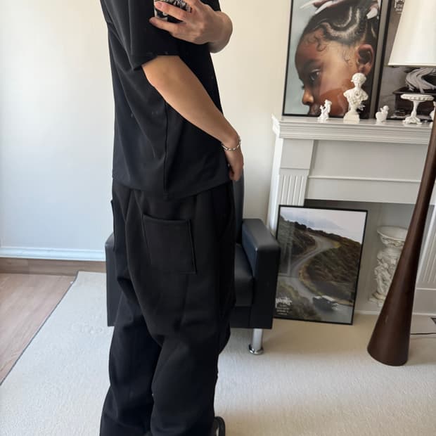 남여공용 핀턱 커브드 핀턱 파라슈트 팬츠 