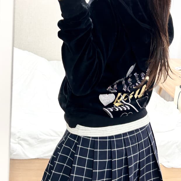 쥬시꾸뛰르 빅로고 블랙 벨벳 후드집업