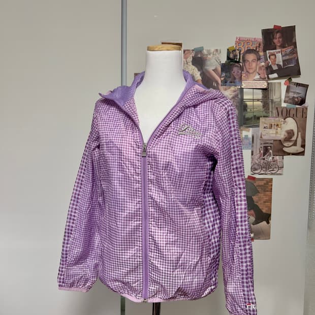 휠라 모리걸 키치 연보라 체크 바람막이