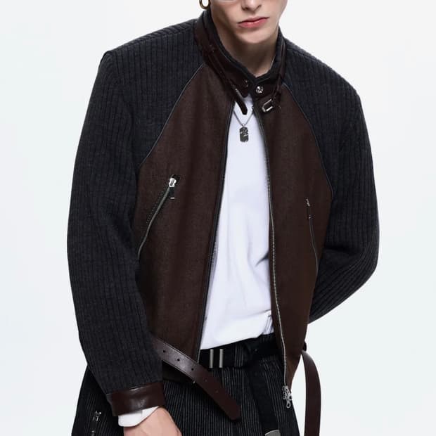 Rssc 니트 & 데님 벨티드 바이커 자켓 2사이즈