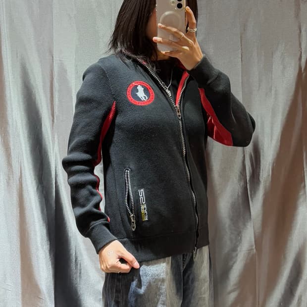 XS 폴로랄프로렌 써클 빅로고 레드라인 니트 집업