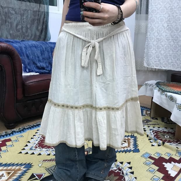 제페니즈 빈티지 여성 디테일 미디스커트 