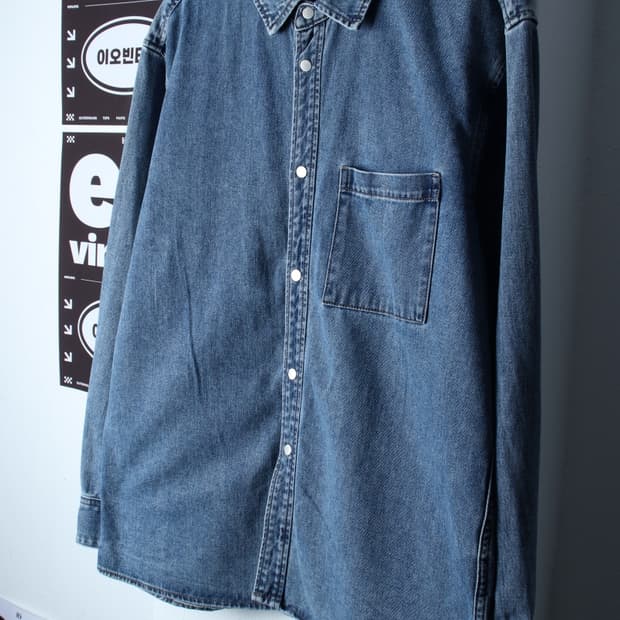 (L-XL) 프로젝트엠 셔츠 남방 데님 청 무지 아메카지-H32001