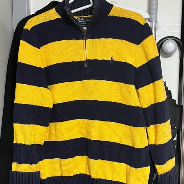 정품 폴로랄프로렌 옐로우 스트라이프 반집업 니트 XL