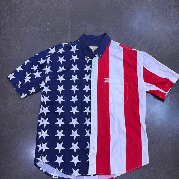 썬리버 USA 성조기 원포켓 반팔 셔츠 L