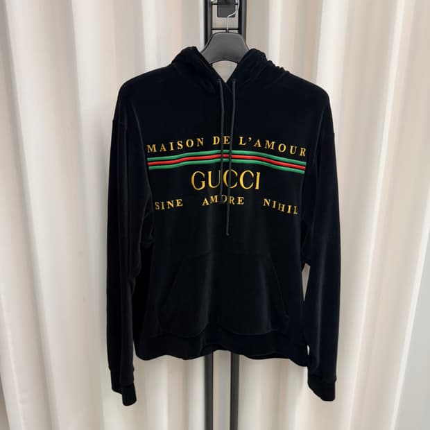 [백화점판/M] 구찌 로고 벨벳 후드티