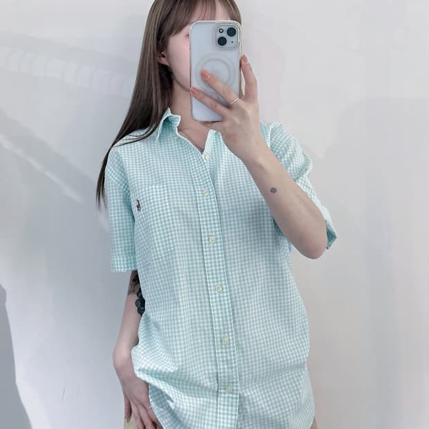 폴로랄프로렌 멀티포니 민트 체크 반팔 셔츠