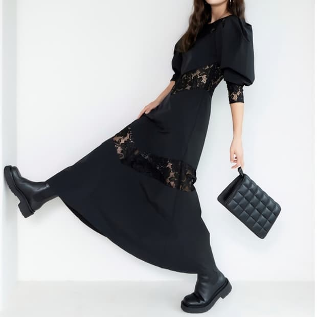 [55]H&M 레이스 트리밍 블랙 맥시 원피스