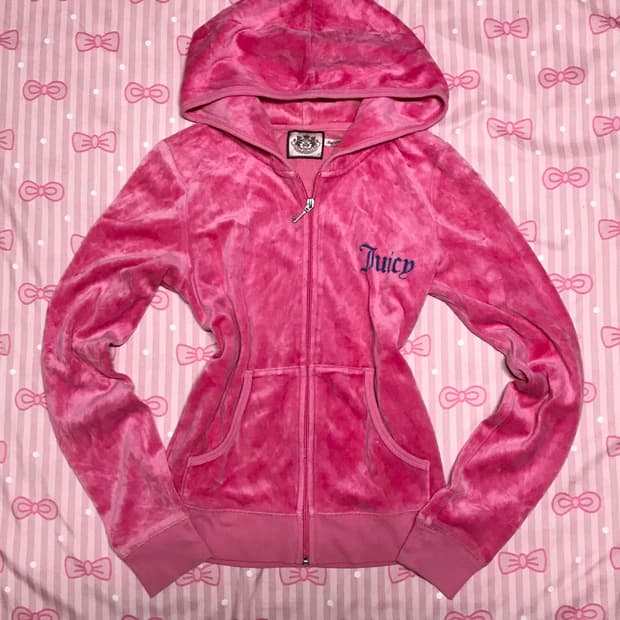 쥬시꾸뛰르 핫핑크 벨벳 후드집업