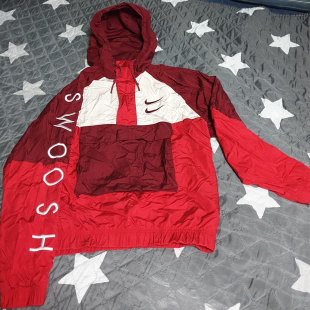 나이키 더블스우시 우븐 아노락 자켓 버건디 레드 (XL)