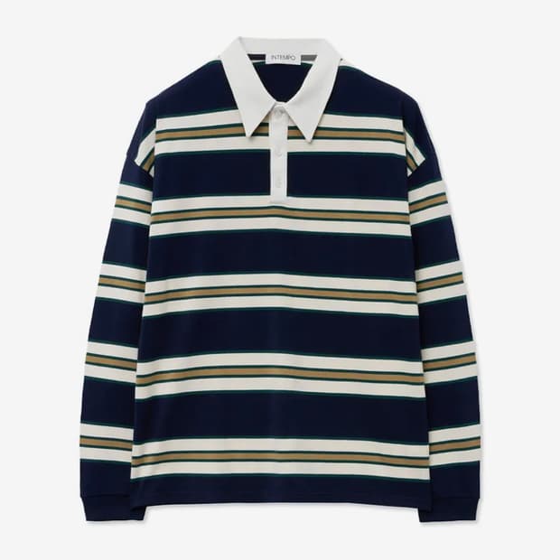인템포무드 프래피 스트라이프 럭비 티셔츠 네이비 M