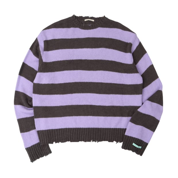 인스턴트 펑크 퍼플그린 스트라이프 컷아웃 니트