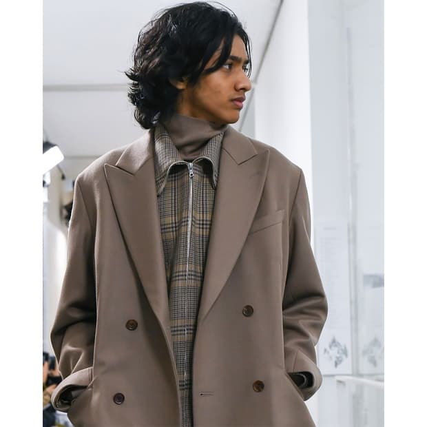 오라리 Auralee 울 서지 체크집업 블루종 5