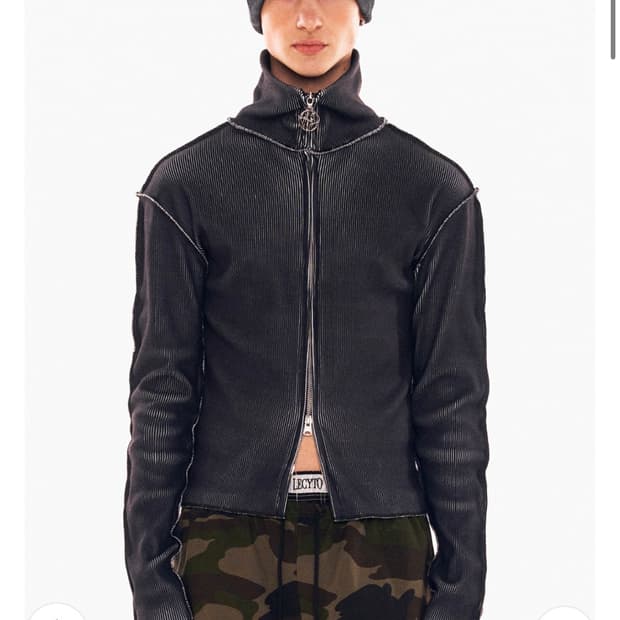 레씨토 ribbed print zip up