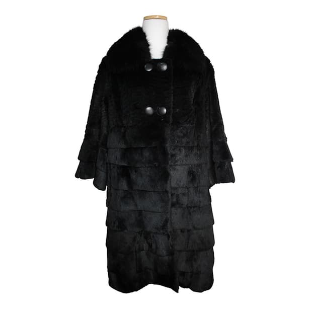 블랙 티어드 밍크 퍼 코트 44, 55