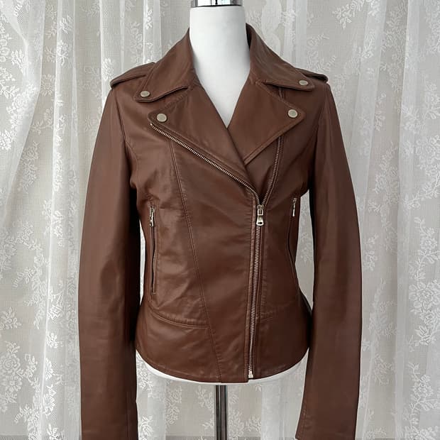 S) 마시모두띠 양가죽 라이더 자켓 브라운