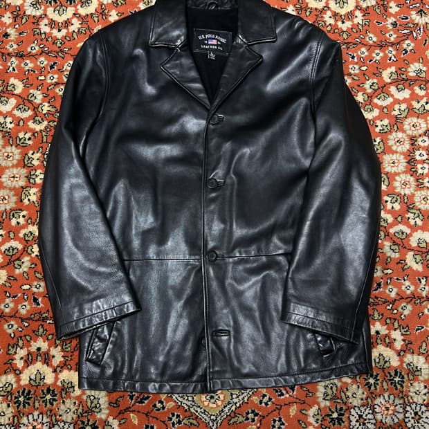[L] US polo assoc 빈티지 양가죽 카코트 가죽자켓 블랙