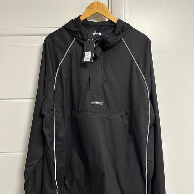 스투시 3M 파이핑 풀오버 아노락 블랙 자켓 바람막이 후드