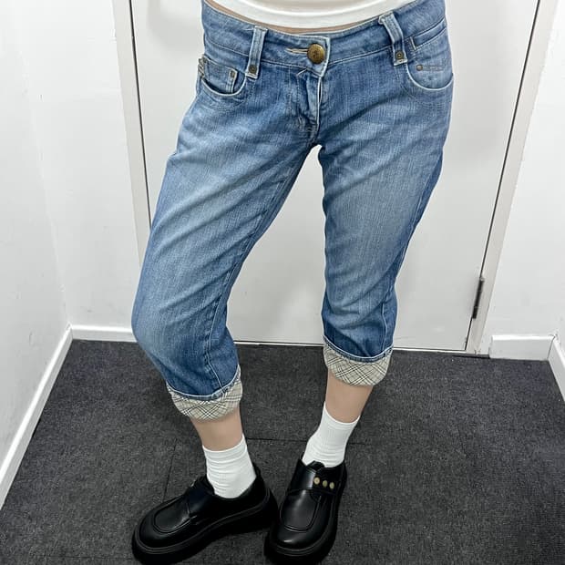 버버리 노바체크 데님 카프리 팬츠 바지
