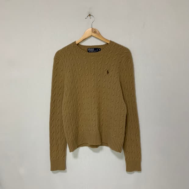 폴로 랄프로렌 빈티지 꽈배기 케이블 니트 M 브라운 베이지 메리노울