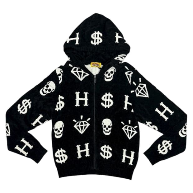 히스테릭 글래머 해골 보석 돈 테리 원단 플리스 후드 집업 자켓
