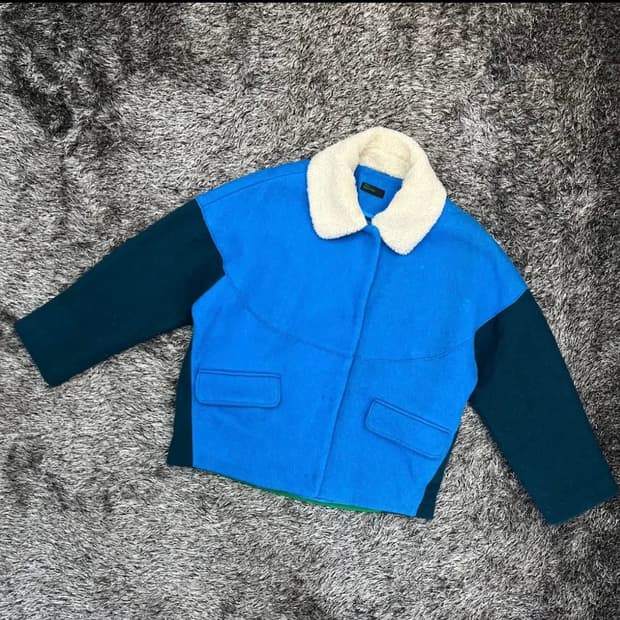 베네통 컬러블록 퍼카라 울 코트 85 (42)