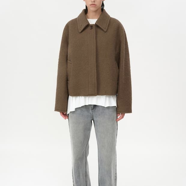 인사일런스 헤어리 알파카 하프 코트 카멜