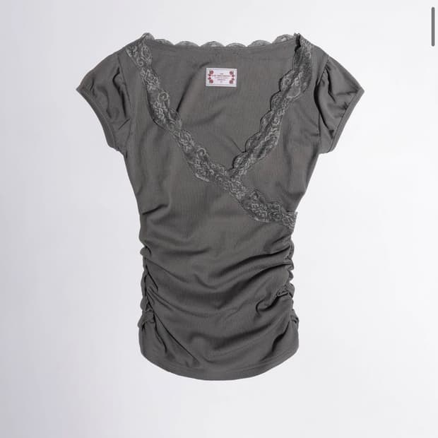 스컬프터 Lace Trim Wrap Tee Charcoal