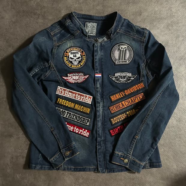 패치 데님 오토바이 자켓