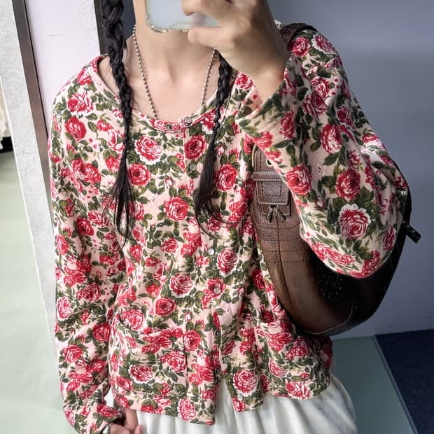 vintage flower cotton cardigan
