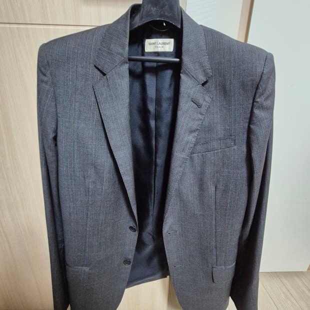 생로랑 글렌체크 그레이 블레이저 46