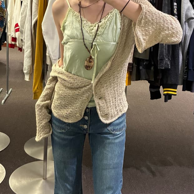F)Japanese vintage 여성 펀칭 니트 가디건
