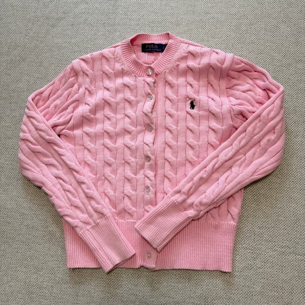 폴로 랄프로렌 핑크 케이블 니트 가디건