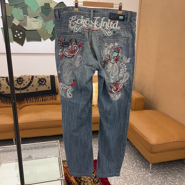 에코 ECKO 빈티지 올드스쿨 자수 데님팬츠 청바지 36인치 C04879