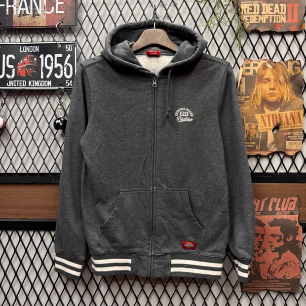 디키즈 후드 집업 전면 로고 포인트 그레이 화이트