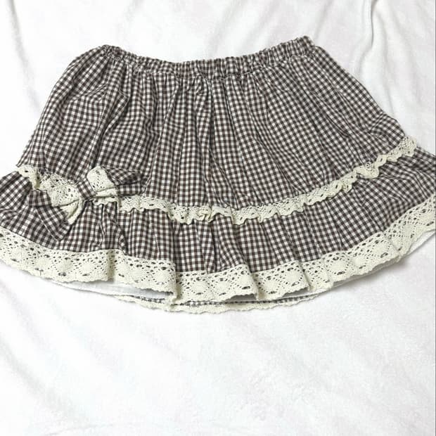 브라운 체크 리본 큐롯 스커트 치마 라떼 히메 카지 갸루 러블리 리즈리사