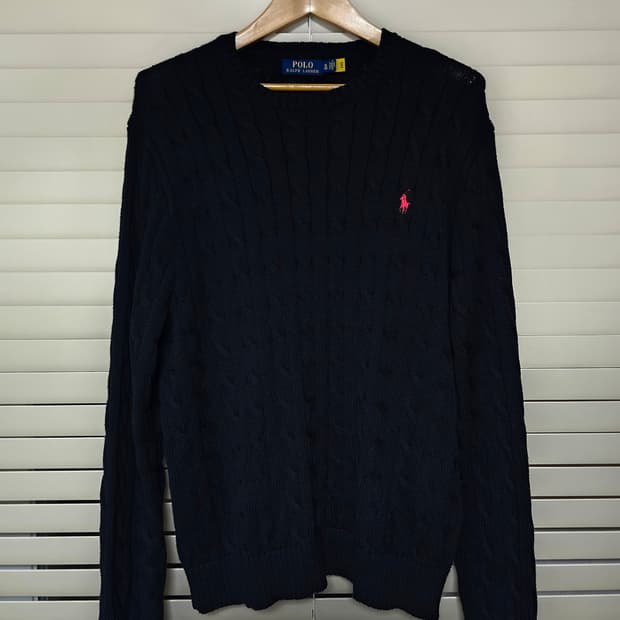 폴로 랄프로렌(QR정품)꽈배기 케이블 니트 블랙 XL