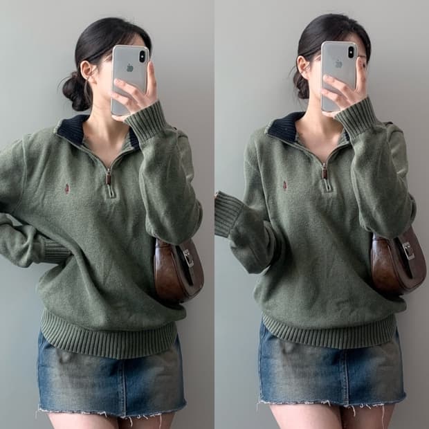 폴로 반집업 니트