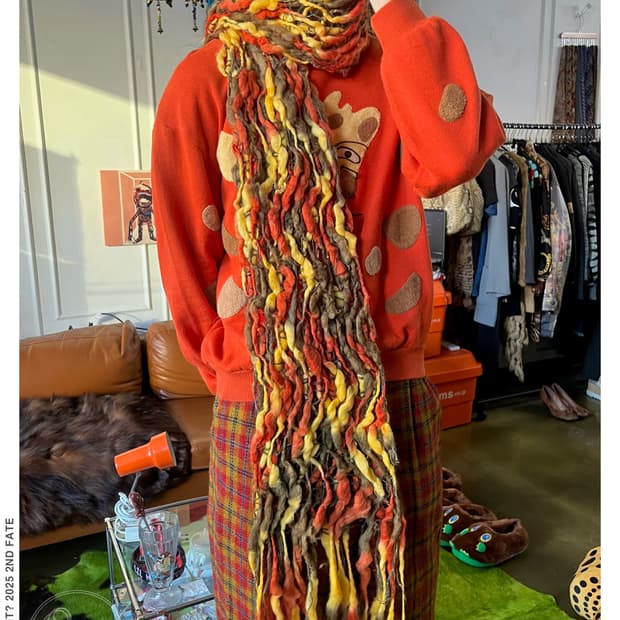 JPN Vintage Tropical 3D Mesh Knit Scarf