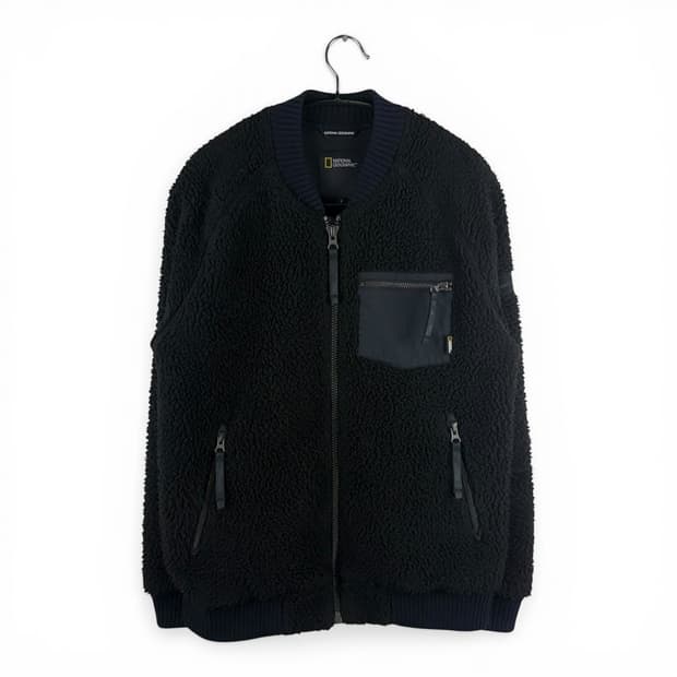 S) 내셔널지오그래픽 양털 셰르파 봄버 자켓 블랙