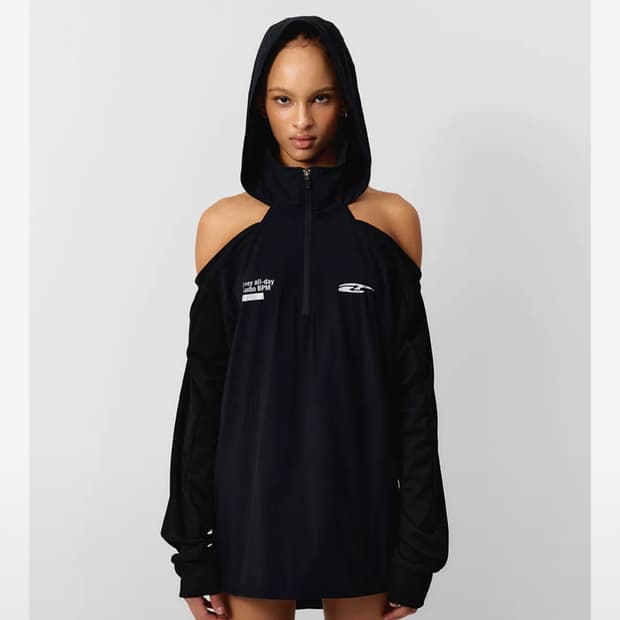 Yeel SPORTY OPEN SHOULDER HOODED BLACK