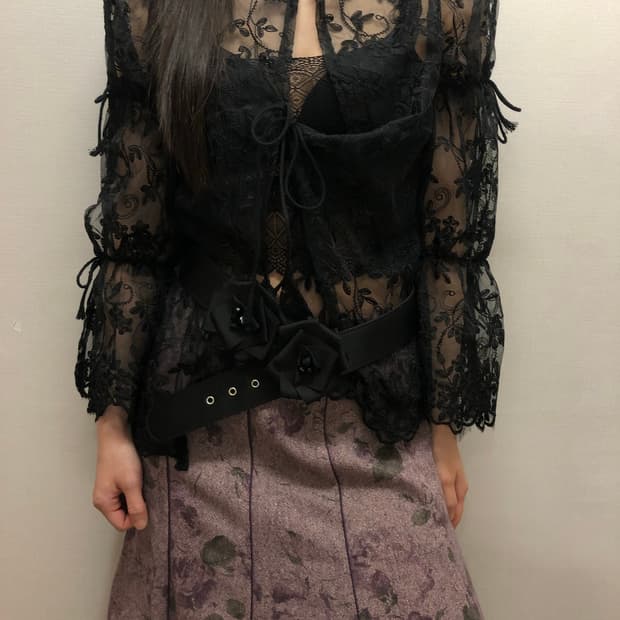 빈티지 블랙 레이스 시스루 탑