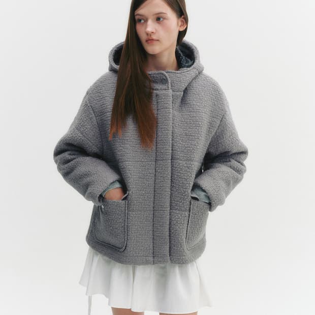 모일리 울70 푸들 도트 후드 점퍼 코트