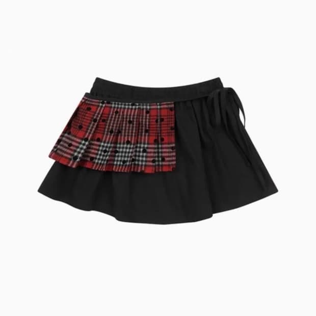 오헤시오 체크 투웨이 미니 스커트 레드 블랙