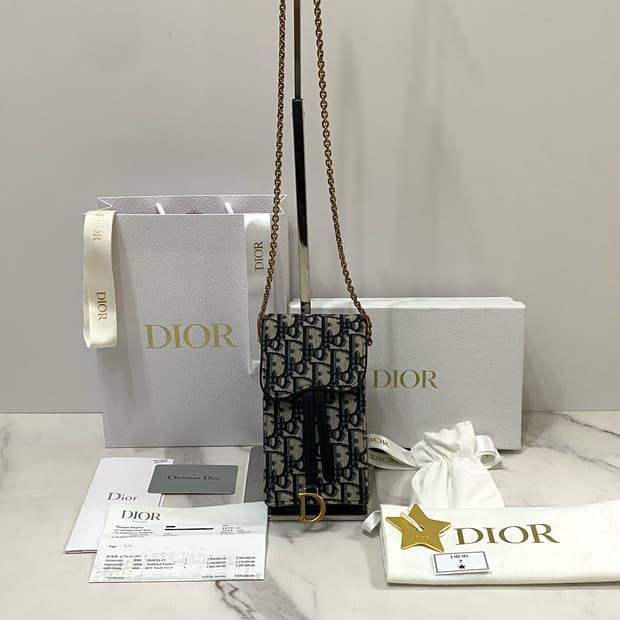 거의새것 디올 새들 오블리크 자카드 버티컬 파우치 휴대폰 가방