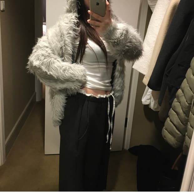 grooming fur hood, 아이보리 아워캐비넷