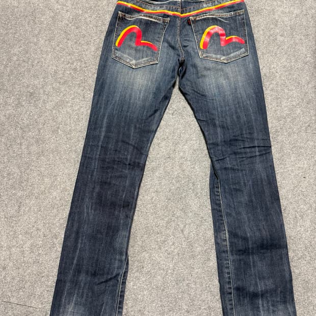 Evisu 데님 스트레이트 팬츠 